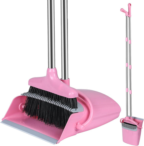 Pink Broom and Dustpan Set Combo for Home Office Kitchen, Broom with Dustpan (Pink)