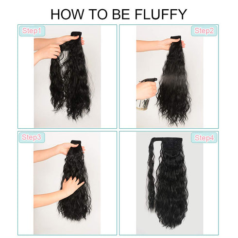 YEAME 22 Inch Corn Wave Ponytail Extension Clip in, Long Wavy Curly Heat Resistant Synthetic Hairpiece