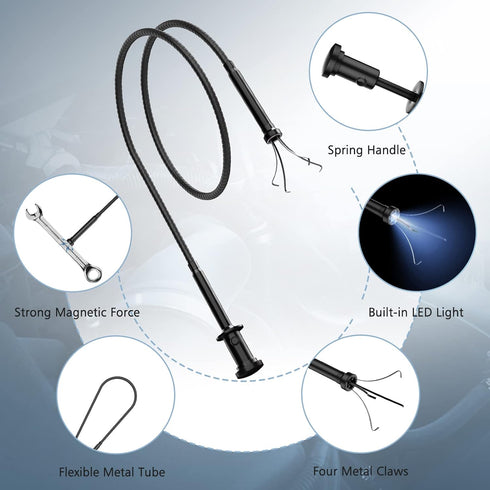 28.34in Grabber Tool, Magnetic Four-Claw Picker with LED Light for Home Sink/Drain, Flexible Reaching Tool