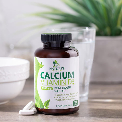 Calcium Supplement with Vitamin D - 1200 mg Calcium Carbonate with 1600 IU D3 Vitamins, 120 Tablets for Bone Health
