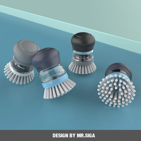 Pack 2, MR.SIGA Soap Dispensing Palm Brush, Kitchen Brush for Dish Pot Pan Sink Cleaning, of Navy/Blue