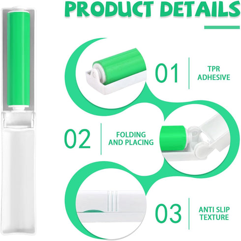 Roucerlin 3 Pack (3 Small Washable Reusable Lint Roller, Travel Size Gel Sticky Lint Roller, Portable Foldable Stick It