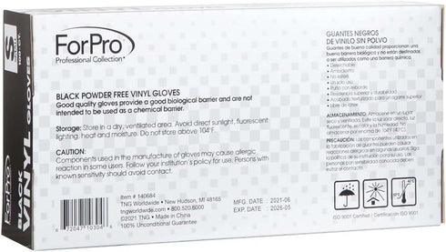 ForPro Professional Collection Disposable Vinyl Gloves, Black, Industrial Grade, Powder-Free, 100-Count, Small