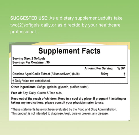 RIOWEGO Immune Non-GMO,2 Wellness-180 Count Aged Garlic Extract Softgels,Odorless Allium Sativum Antioxidant Supplement
