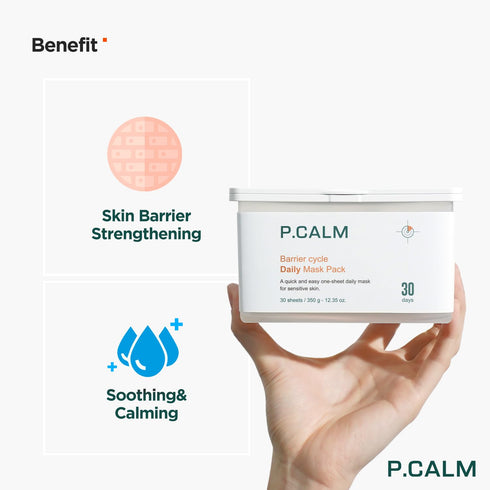 P.CALM Barrier Cycle Daily Sheet Mask Pack 30 Days | Korean Non Comedogenic Daily Moisturizing Treatment Sheet Mask for Sensitive Skin | Vegan Cruelty Free
