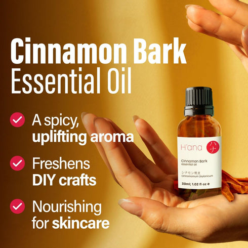 H’ana Cinnamon Bark Essential Oil for Diffuser, 100% Natural Oil for Skin, Aromatherapy, Bath Bombs & Candles - 1 fl oz