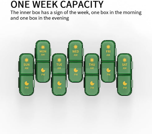 JWYTA 7-Day 14 21 (Green,21 (3 Pill Organizer or Compartment Weekly Medication Box with Dust-Resistant Cover