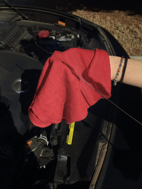 Avalon Towels Cotton Shop Rags: Pack of 50, 12x14 Inches Cleaning Rags for Automobiles, Industries & Homes (Red)