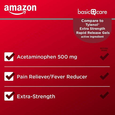 Amazon Basic Care Rapid Release Acetaminophen Caplets 500 mg, Extra Strength Pain Reliever, 400 Count
