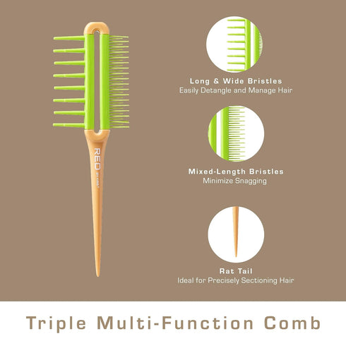 Red by Kiss Detangling Brush for Adults & Kids, Long & Wide Tooth Detangler Comb for All Hair Types