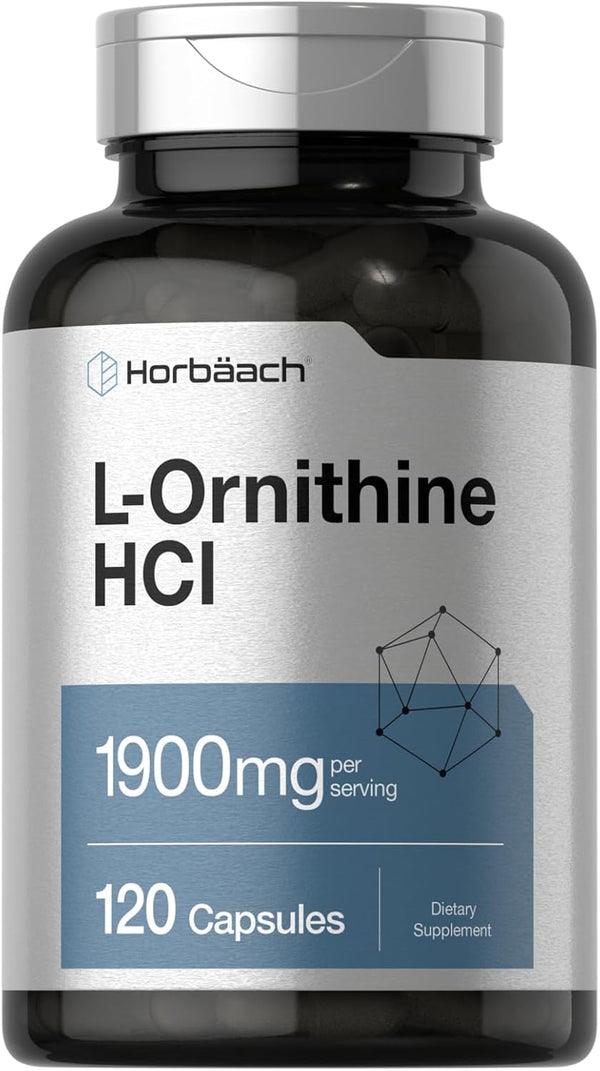 Horbaeach L Ornithine HCl - 1900mg - 120 Capsules Non-GMO & Gluten Free Supplement