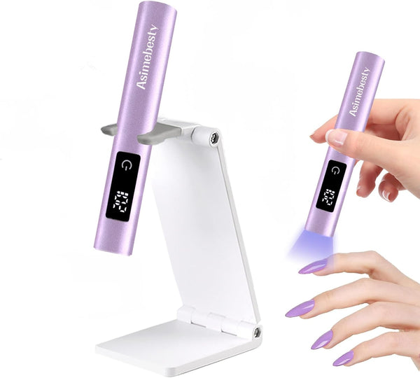 Mini UV Light for Gel Nails, Handheld Nail Lamp with Stand, Portable Cordless UV Nail Dryer Light, Violet