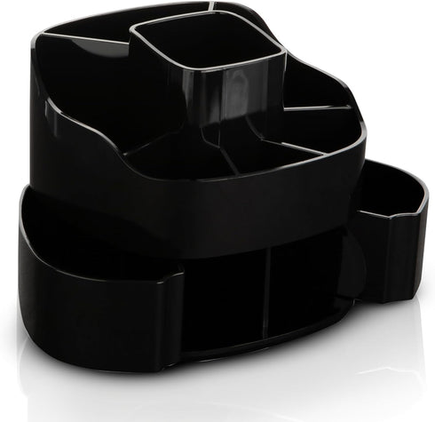 Masirs Small Rotating Makeup Organizer, Mini Cosmetic Storage Solution with Multiple Compartments, Square - Black