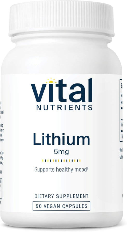 Vital Nutrients Lithium Orotate, Vegan Lithium Supplements for Memory & Behavioral Health, 5mg, 90 Capsules
