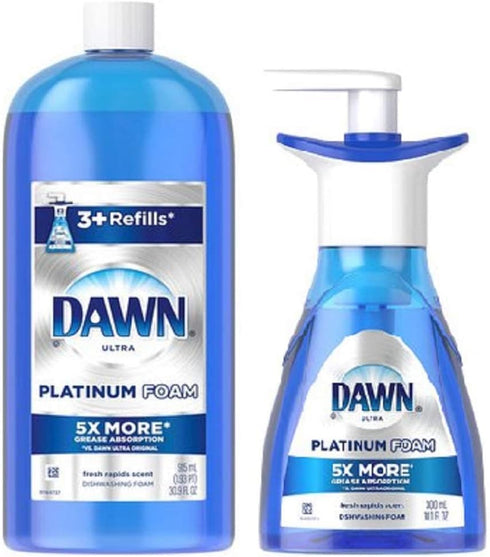 Dawn Platinum Erasing Dish Foam - Dishwashing Soap Pump and Refill - Fresh Rapids Scent Kit