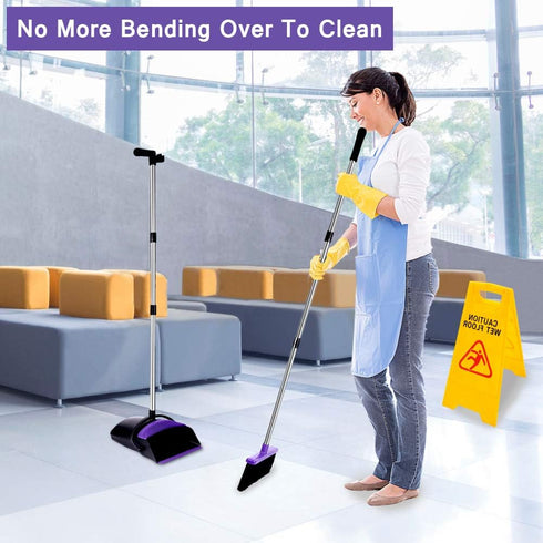 Upright Broom and Dustpan Set, 50-in Long Handle Self Cleaning for Home, Kitchen, Office Floors