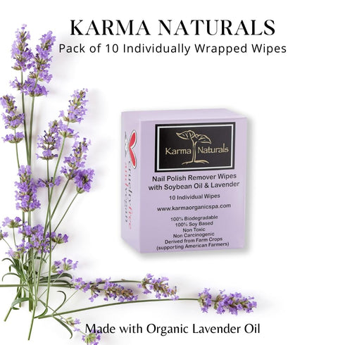 Karma Organic Natural Nail Polish Remover Wipes, 100% Soy Based, Non-Toxic, Vegan, Pack of 10