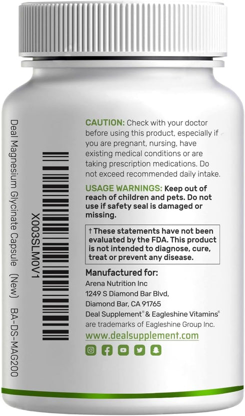 Magnesium Glycinate Plus Vitamin C, 100% Chelated for Absorption, Essential Mineral Supplement for Mood, Sleep, Heart