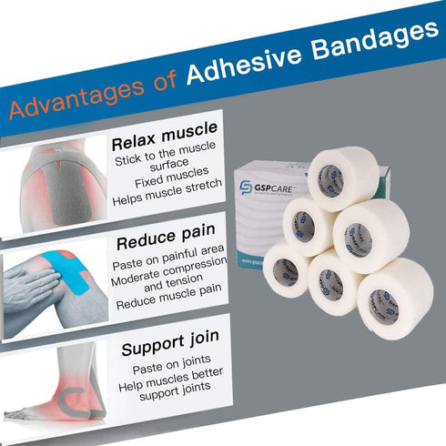 Self Adherent Cohesive Bandages Wrap, 6 Count, 2" x 5 Yards, Medical Tape for People and Pets, First Aid