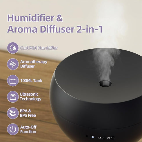 VigorLife 2 100ml Essential Oil Diffuser, Small Ultrasonic Aromatherapy Diffuser with Auto-Off Function, Cool Mist