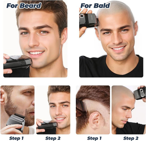 PRITECH Foil and Bald Shavers 2 in 1 Electric Shaver for Men Foil Blade and PopupTrimmer with Rechargeable 3 Adjustable Speeds Men's Beard Shaver (Black Silver)