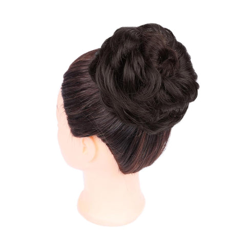 MORICA Messy Hair Bun Scrunchies Extension, Curly Wavy Synthetic Chignon Hairpieces for Women (4# Darkest Brown)