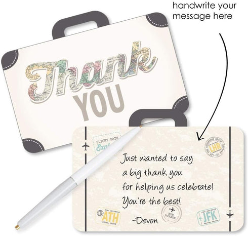 Set 12 Big Dot of Happiness World Awaits - Shaped Thank You Cards - Travel Themed Party Thank You Note Cards