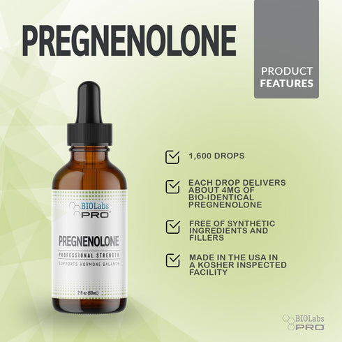 Pregnenolone Oil - Natural Bio-identical Hormone Balance Supplement, 2oz Bottle - Six Month Supply
