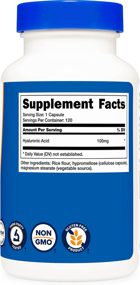 Nutricost Hyaluronic Acid Capsules 100mg | 120 Vegetarian Capsules | Gluten Free, Non-GMO