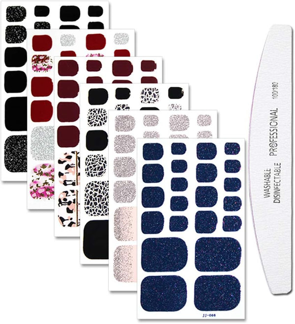 WOKOTO 6 Sheets Mermaid Design Toenail Art Polish Stickers with Nail File, Adhesive Nail Wraps Decals