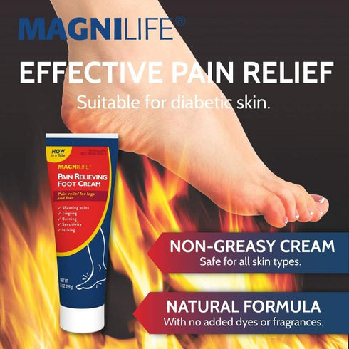 MagniLife Pain Relieving Foot Cream, All-Natural Moisturizing Topical for Soreness, Burning, Tingling, 4oz Tube