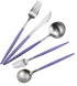 Gugrida Luxury Flatware, Royal 5 Piece Matte Purple Handle 18/10 Stainless Steel Tableware Set for 1, Camping Utensils