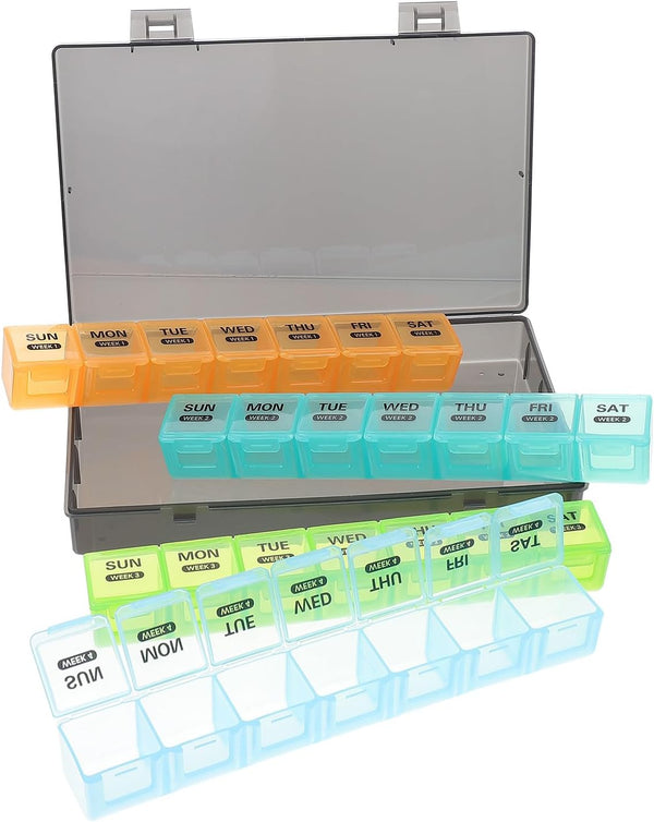 ZUNOXAZ Weekly Organizer Pill Box 28 Compartments Large Capacity Portable Medicine Dispenser Gray