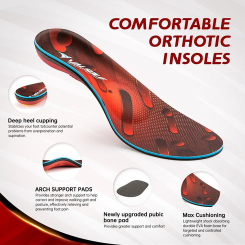 VALSOLE Heavy Duty Support Orthotics - 220+ lbs Plantar Fasciitis High Arch Support Insoles for Men Women, Shock