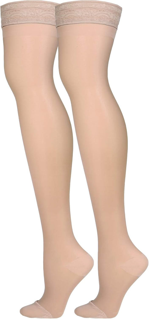 Truform Women's Thigh High Compression Stockings, 15-20 mmHg, 20 Denier, Large, Nude