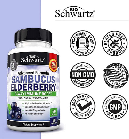 Immune Immune 60 Count Elderberry Capsules with Zinc and Vitamin C for Adults - Support Vitamins for Women and Men
