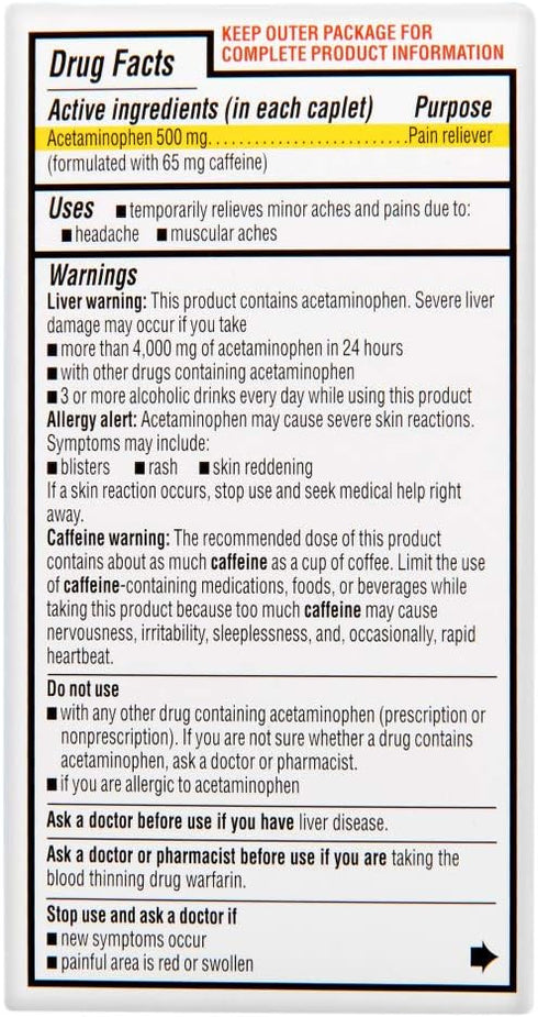 Rite Aid Tension Headache Pain Reliever, Acetaminophen, 500 mg, 100 Coated Caplets | Tension Headache Relief Aspirin Free | Pain Relief Pills Extra Strength | Migraine Relief | No Headache Pain Relief
