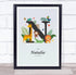 The Card Zoo Jungle Animals Initial N Baby Birth Details Nursery Christening Gift Print