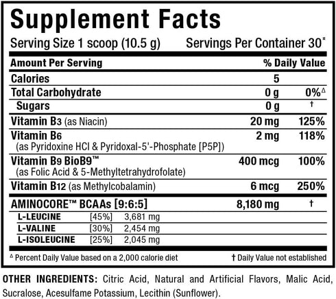 ALLMAX Nutrition AMINOCORE BCAA Powder, 8.18 Grams Amino Acids, Intra and Post Workout Recovery Drink, Gluten Free,