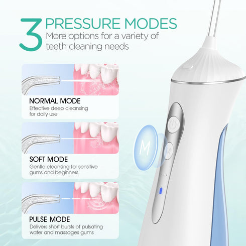 Water Dental Flosser for Teeth, Portable Cordless Oral Irrigator with 3 Modes, Rechargeable Waterproof Power Flosser