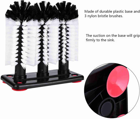 MUNEFE 3 Brush Cleaner, Water Bottle Cleaner Brush, Glass Cup Washer with Suction Cup Base Brush for Kitchen Sink Home
