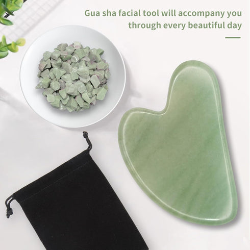 Gua Sha Facial Tools - Natural Jade Guasha Tool for Face, Double Chin & Jawline, Self-Skin Care for Women