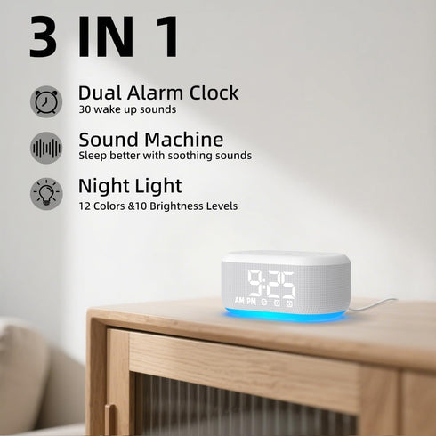 LazyNight 3 1 30 Snooze 32 in Alarm Clock Sound Machine Nightlight for Bedroom Plug in Digital Clock with Wake up