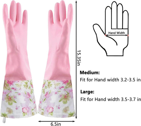 KINGFINGER 2 Pairs Reusable Dishwashing Gloves, PVC Waterproof Long Cuff Household Cleaning Gloves, Large