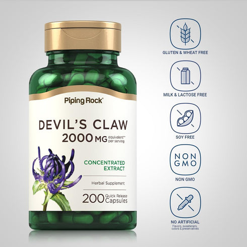 Piping Rock Devils Claw 2000mg - 200 Capsules Herbal Supplement Concentrated Extract for Joint Support