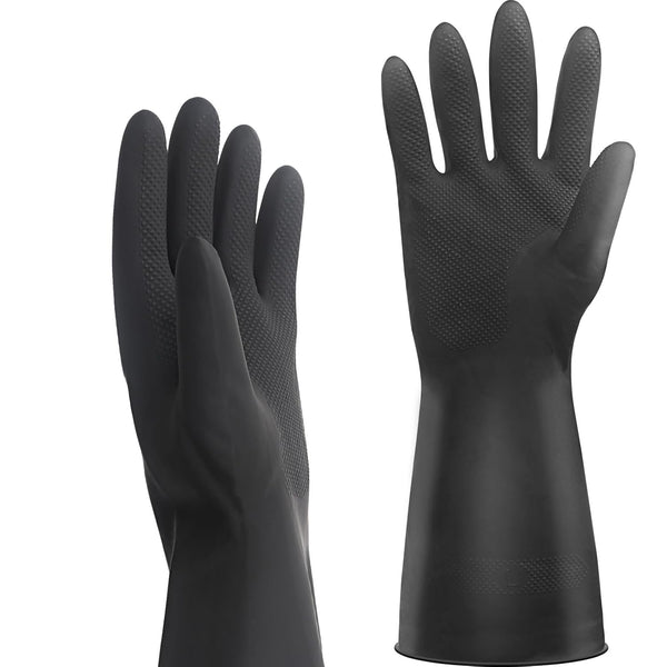 Thick Rubber Cleaning Gloves, 2 Pairs Black Rubber Gloves for Dishwashing Extra Large