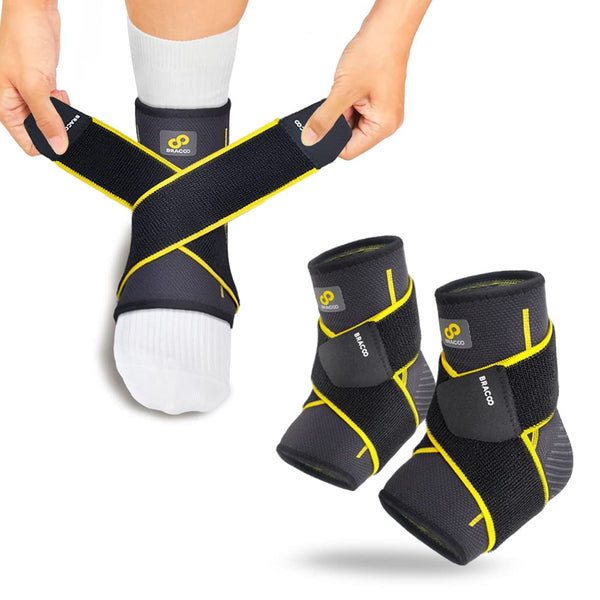 Bracoo 2 Pack Ankle Brace Compression Sleeve – Adjustable Support Strap for Sprained, Plantar Fasciitis Pain Relief