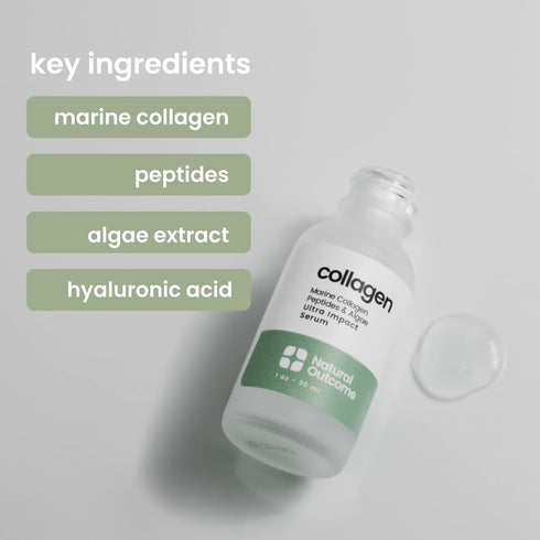 Collagen Serum for Face by Natural Outcome Skin Care - 1 oz Ultra Impact Marine Collagen Peptides Anti Aging Gel