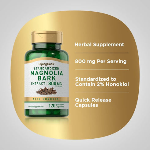 Piping Rock Magnolia Bark Extract 800mg | 120 Capsules | Non-GMO, Gluten Free Herbal Supplement