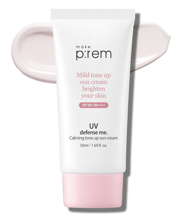 MAKEPREM Calamine Calming Sun Cream SPF 50+ PA++++, 1.69 Fl Oz Korean Mineral Sunscreen for Sensitive Acne-Prone Skin